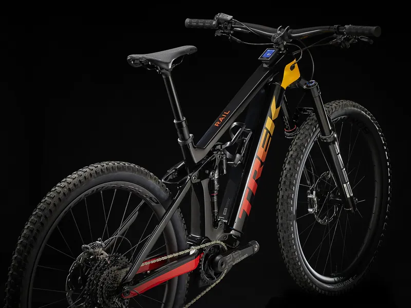 2022 Trek Rail 9.9 XTR Electric Mountain Bike Black and Marigold-2